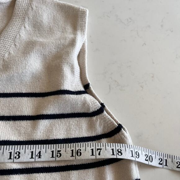 Zara Cream Black Striped Knit Sleeveless Cardigan Sweater Vest Size Small - Picture 4 of 6